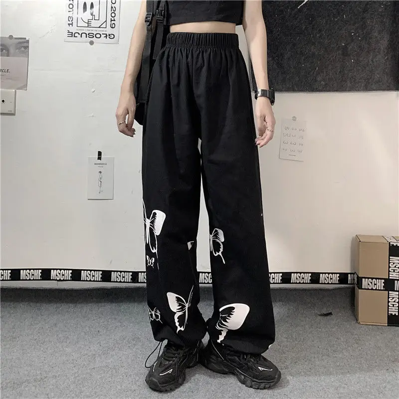 

Butterfly print casual pants trousers women's 2021 spring and autumn new loose high-waist straight wide-leg pants casual pants