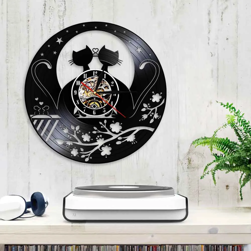 3D Декоративные цифровые художественные часы в виде кошки под лунным светом