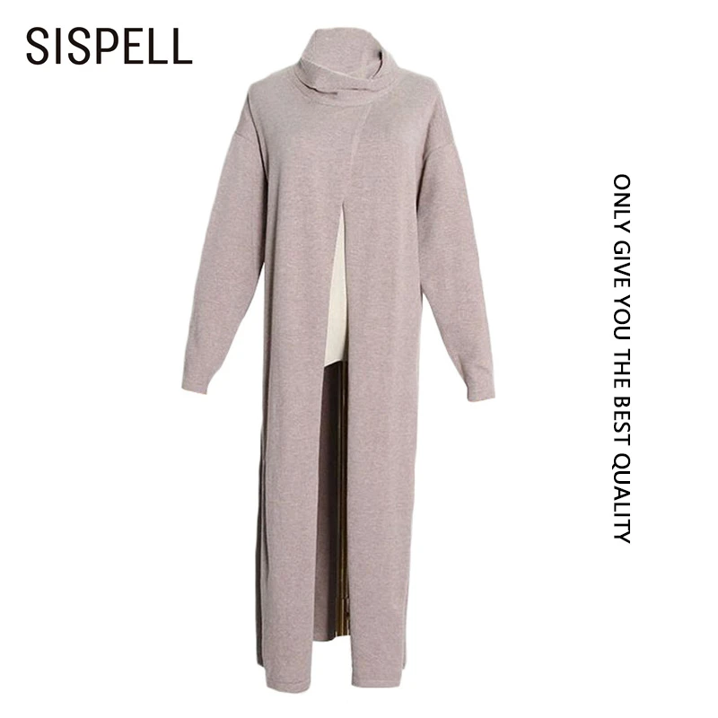 

Женский свитер SISPELL с высоким воротом, однотонный свободный свитер с длинным рукавом спереди, повседневный осенний Свитер оверсайз, 2020