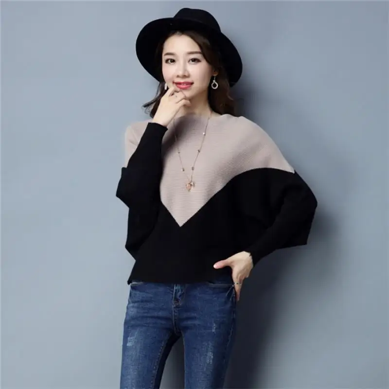 

2021 Women Jumper Winter Loose Long Sleeve Knitted Pullover Sweater Female Sweater black