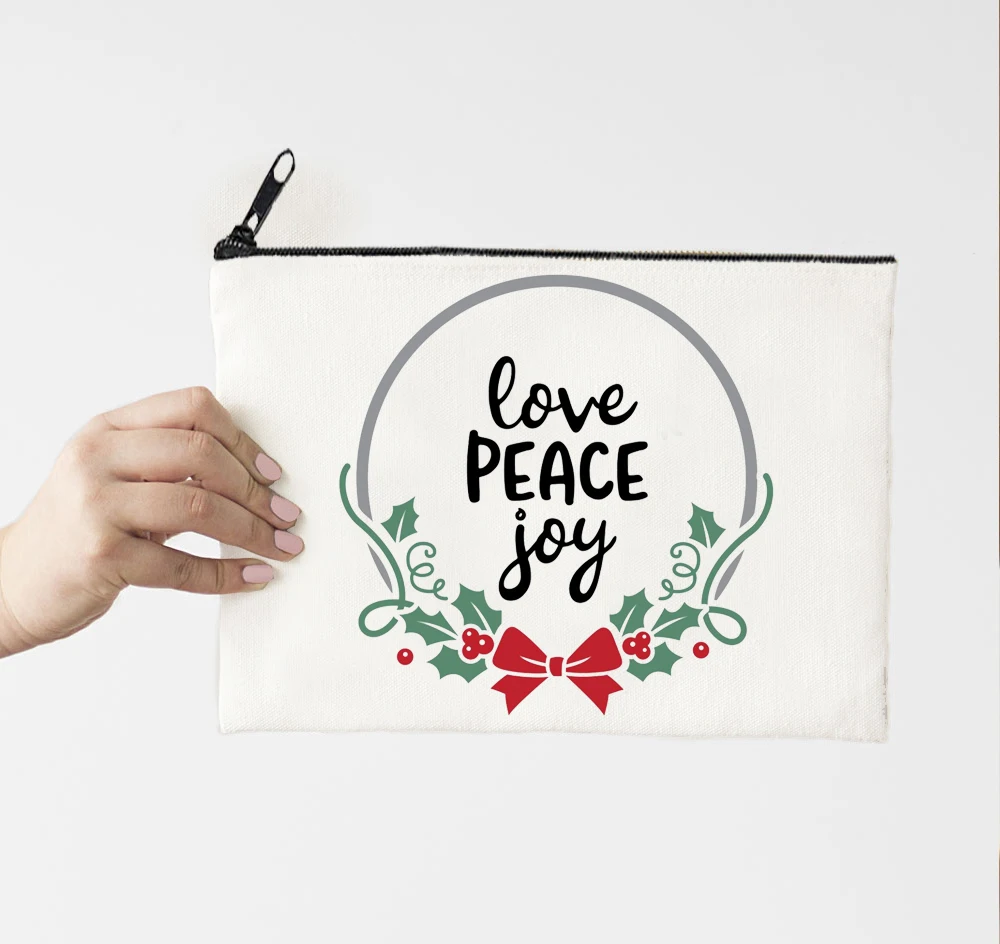 

Love Peace Joy Make Up Bag Fashion Zipper Cosmetic Bag Print Pencil Pouch Letter Travel Size Makeup Christmas 2021 bag Print