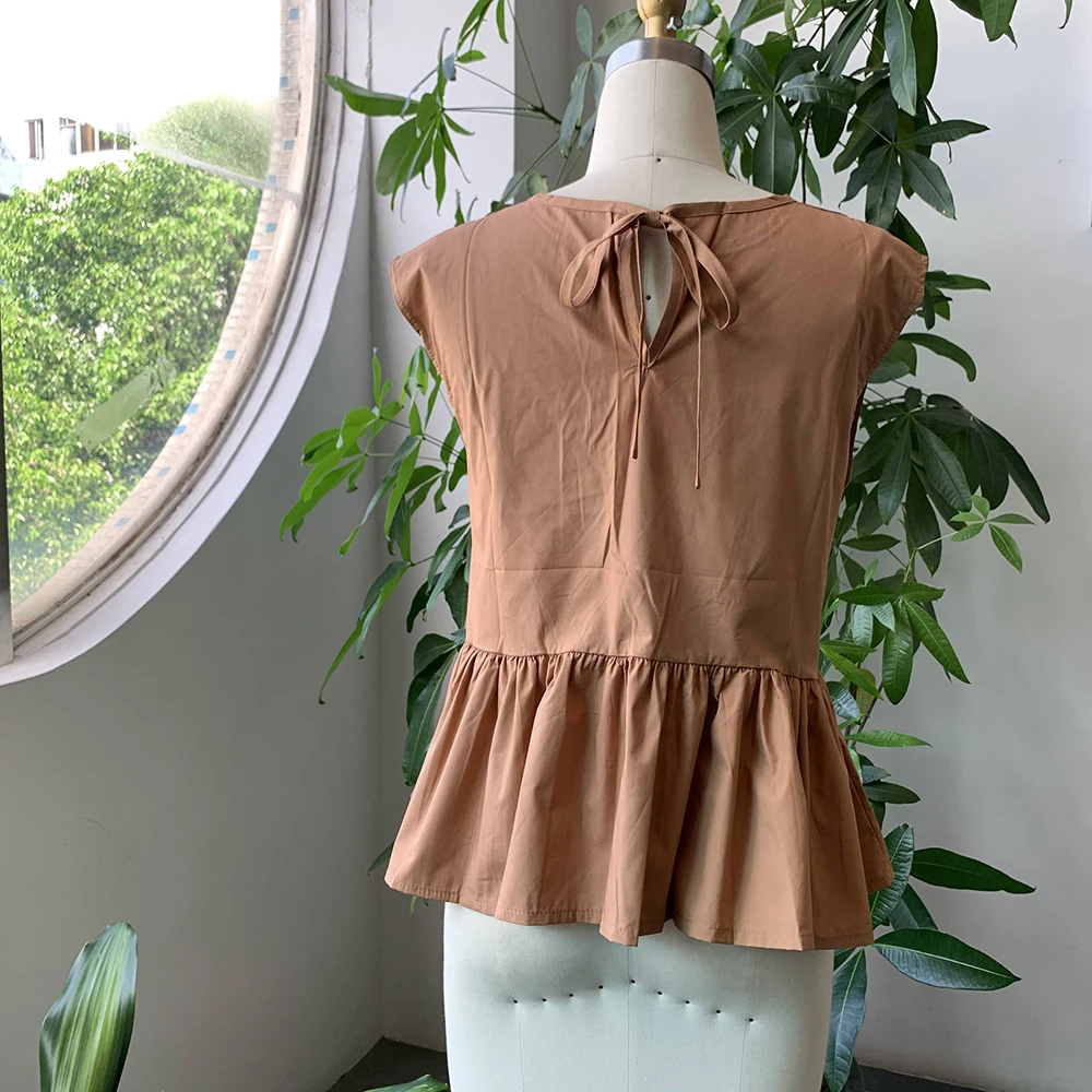 Женская рубашка без рукавов коричневый плиссированный пуловер в Корейском стиле