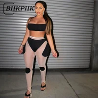 biikpiik mesh patchwork solid long pants skinny casual all match trousers high waist bodycon basic streetwear women outifits
