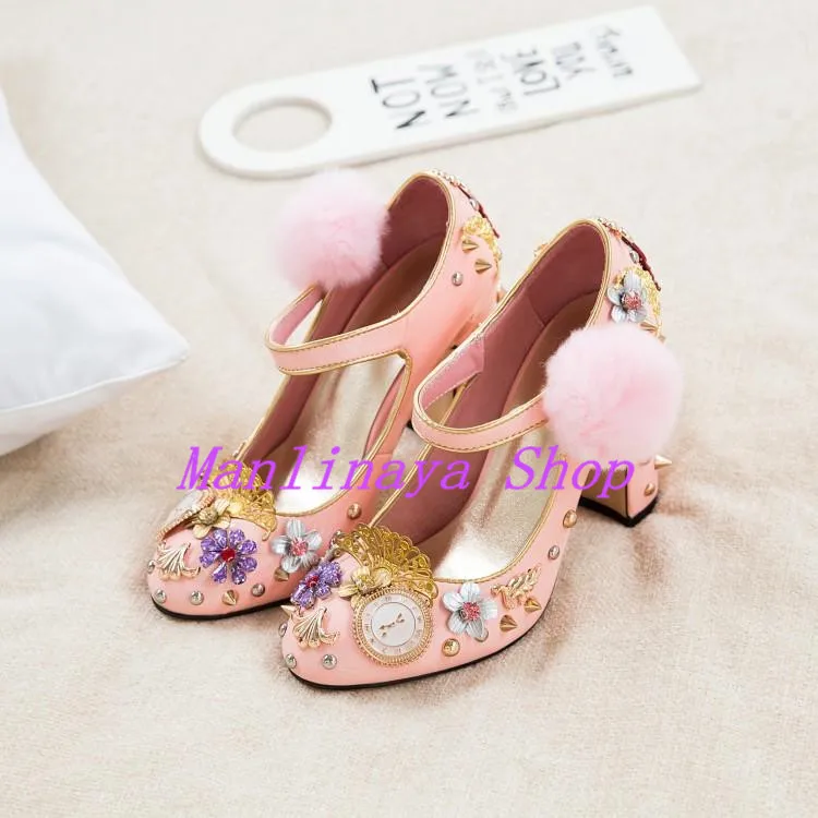 Patent Leather String Bead Spikes Women Shoes Mirror Skin Round Toe High Heels Classic Ladies Pumps Runway Show Watch Mary Janes | Обувь