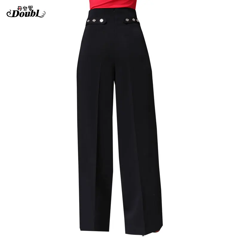 Женские брюки для латиноамериканских танцев элегантные черные с широкими