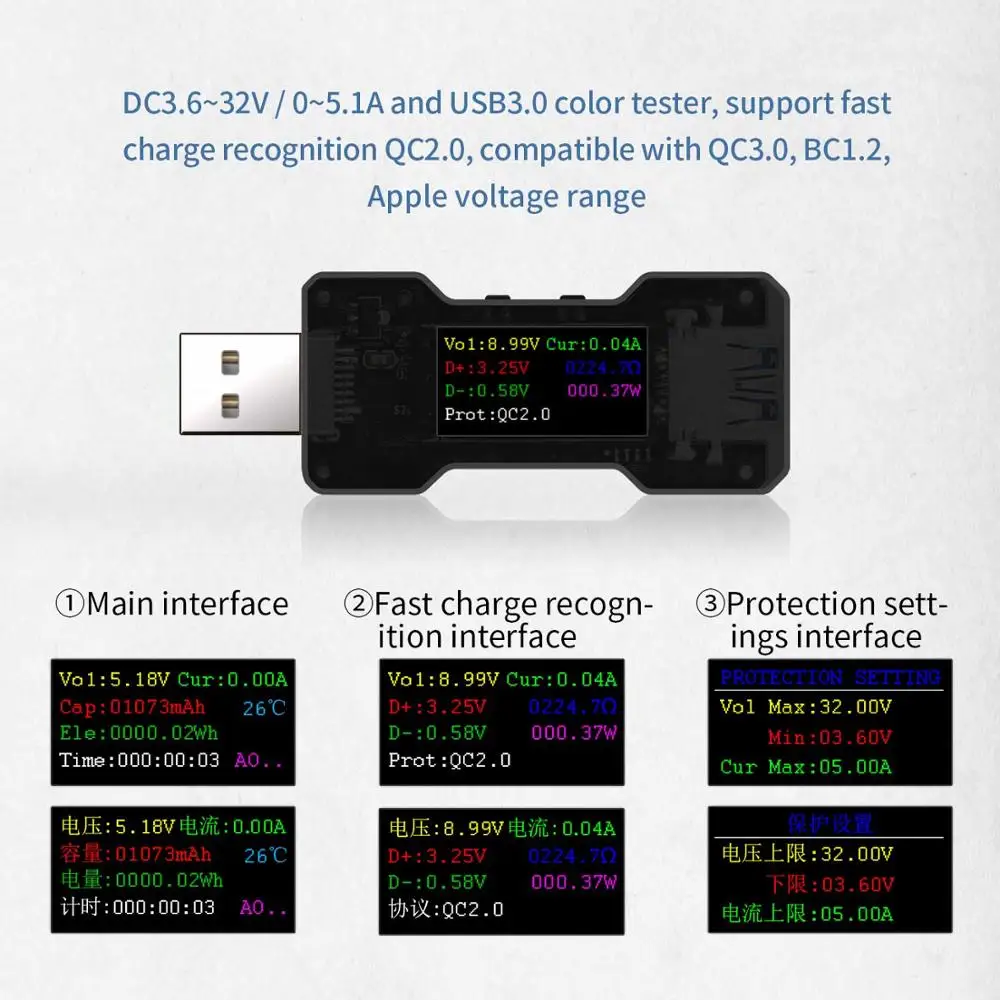 FNB18 32 в 160 Вт USB3.0 USB тестер постоянного тока цифровой вольтметр Амперметр