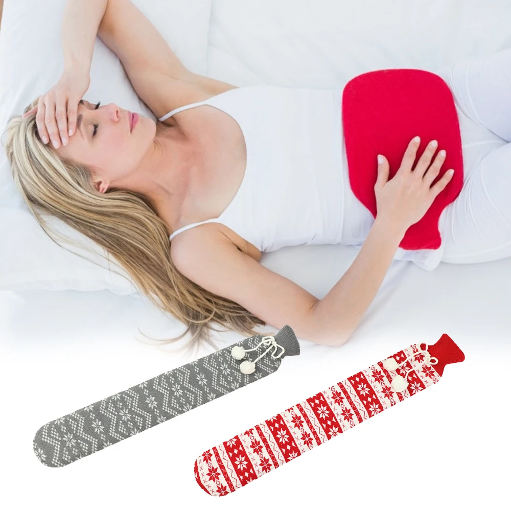

74*12cm Fur Rubber Extra Long Hot Water Bottles Bag With Knitted Removable Cover For Waist Hand Foot Warming Pink Grey