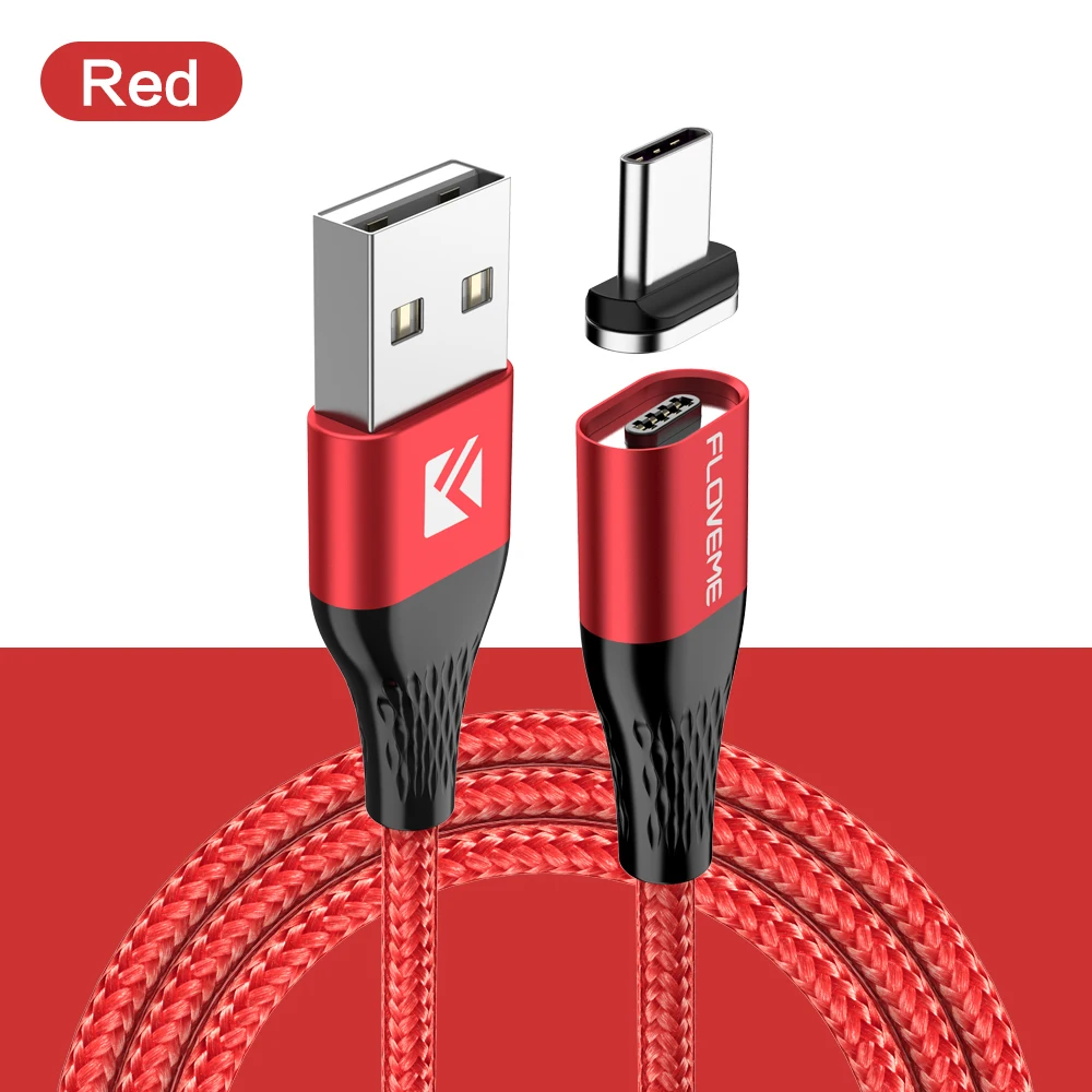 plug and cable red FLOVEME 1 м USB кабель type C Micro USB кабель провод для быстрого заряда нейлоновый СВЕТОДИОДНЫЙ Магнитный зарядный кабель для передачи данных Кабо 3 А магнитный для iPhone - Цвет: plug and cable red