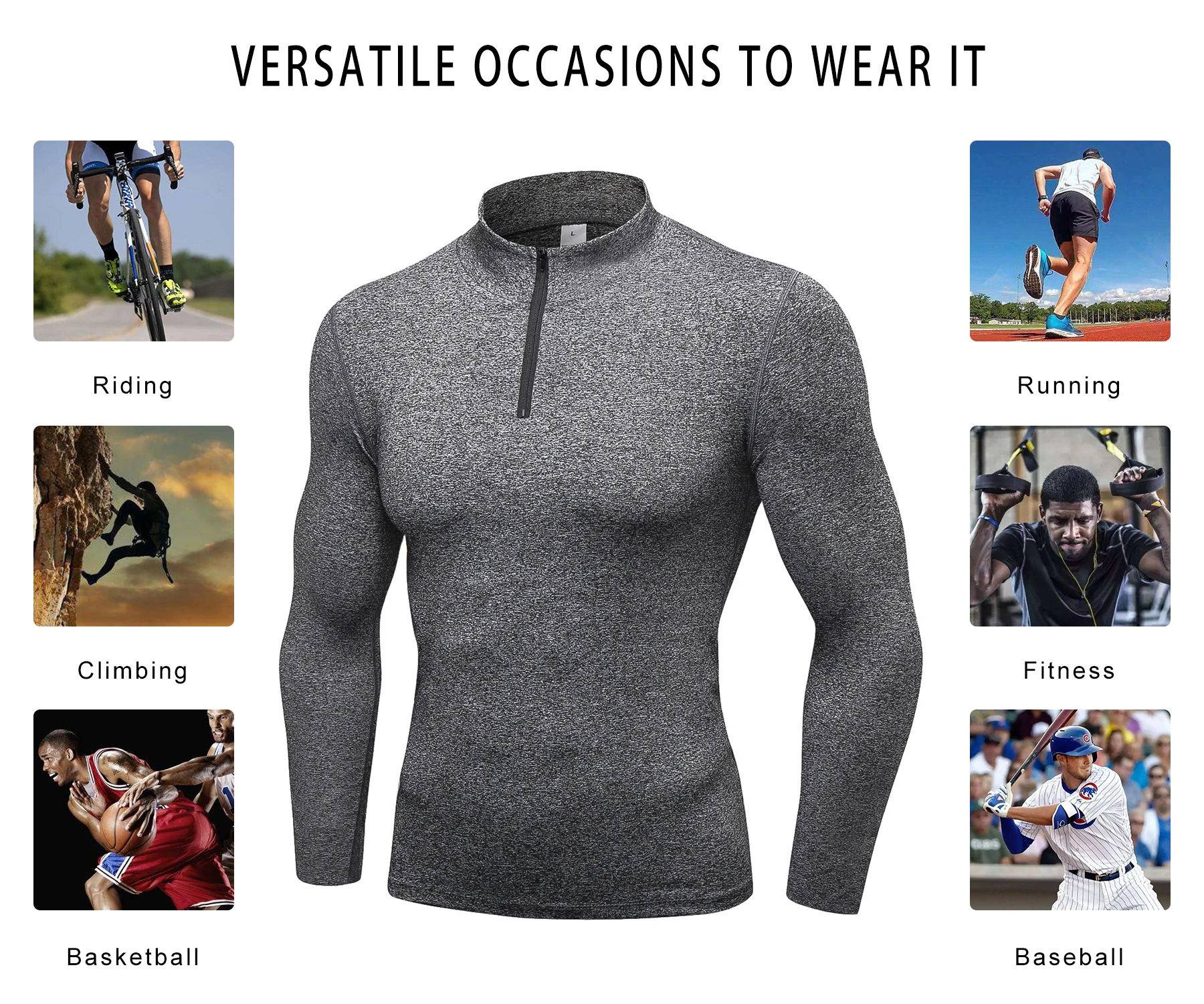 

Mens Sweater Compression Shirt Long Sleeve Men Workout Undershirts Quick Dry 1/4 Zip Pullover Baselayer Tops Summer Fasion New