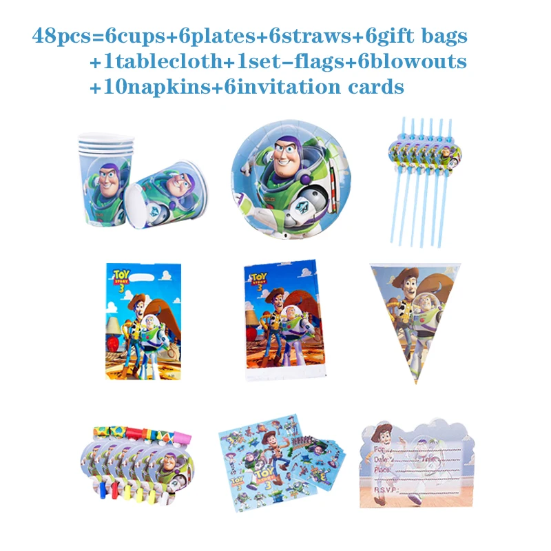 

Cartoon Disney Toy Story 4 Disposable Tableware Set Napkin Straws Cups Boys Kids Baby Shower Birthday Party Decorations Supplies