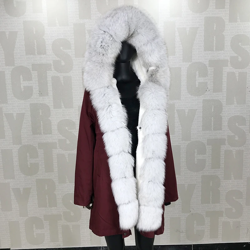 girl parka real fur parka with fox fur big large fox fur collar liner rabbit fur Detachable natural fur coat Female Fox Parkas