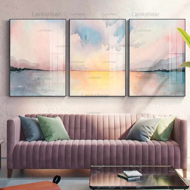 

Modern Abstract Pink Blue Seascape Canvas Painting Posters and Prints Wall Art Pictures for Living Room Girls Bedroom Decoration