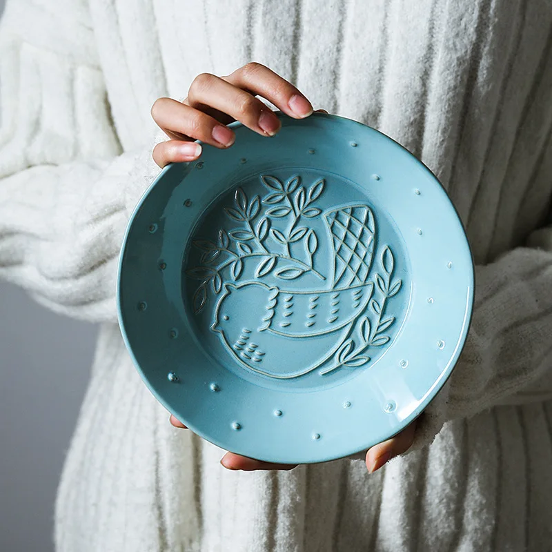 

Creative Ceramic Tableware Western Food Plate Spaghetti Plate Cake Inventory Heart Plate Fruit Plate Embossed Bird Plate