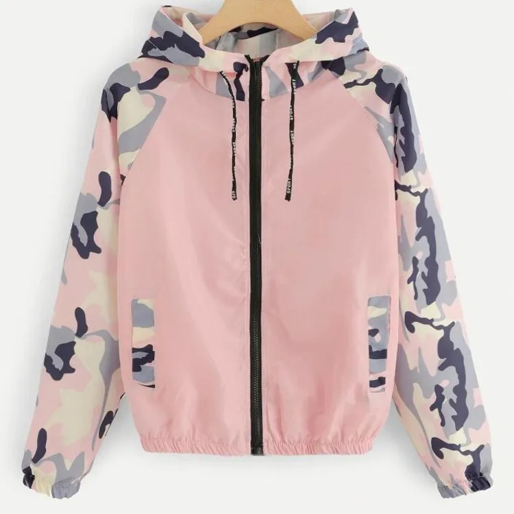 

Women's New Camouflage Stitching Zipper Hooded Jacket Autumn куртка женская осень manteau hiver femme très chaud blusas 2021