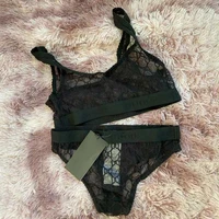 women sexy letter lace lingerie set transparent 2 pcs bralette set underwear bra and panty set thong mesh see through hot erotic