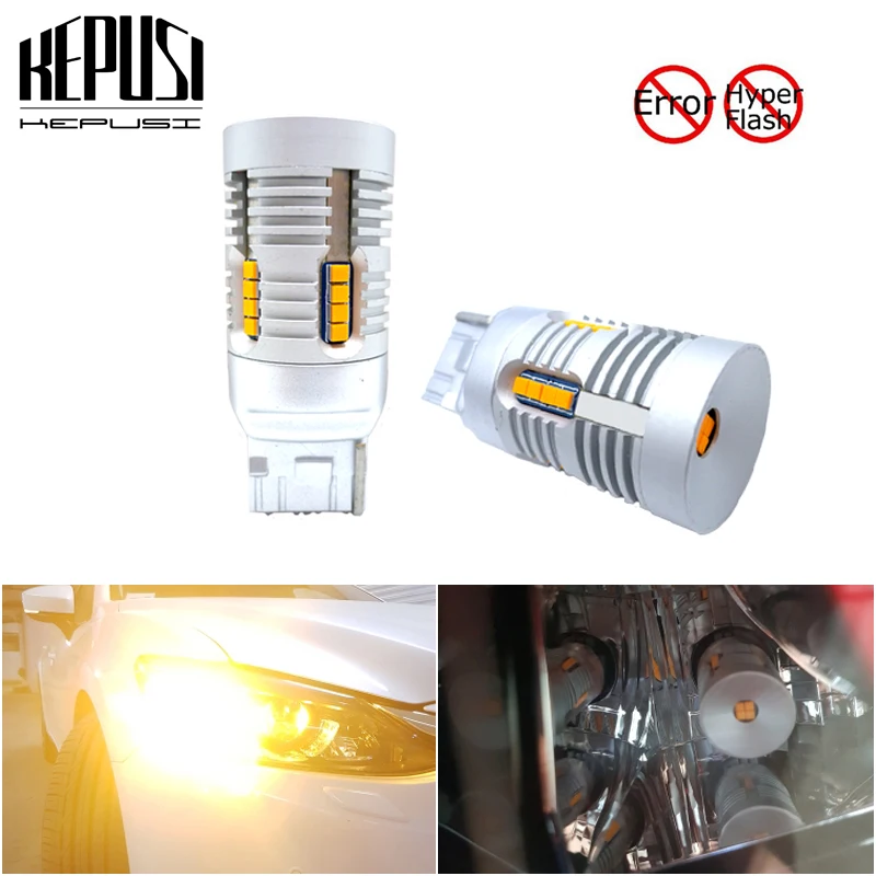 

Сменные светодиодные лампы Canbus для автомобиля, 12 В, 24 В, янтарно-желтого цвета, 7440 W21W WY21W T20