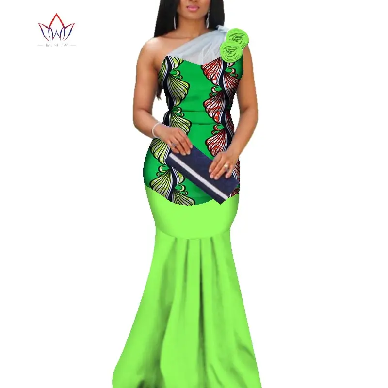 Applique African Print Long Dresses for Women Bazin Riche Mermaid Draped Style Custom Wedding Clothing WY3377 | Тематическая одежда