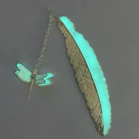 luminous ancient silver dragonfly personalized bookmark glow alloy bookmark fluorescent feather jewelry exquisite diy stationery