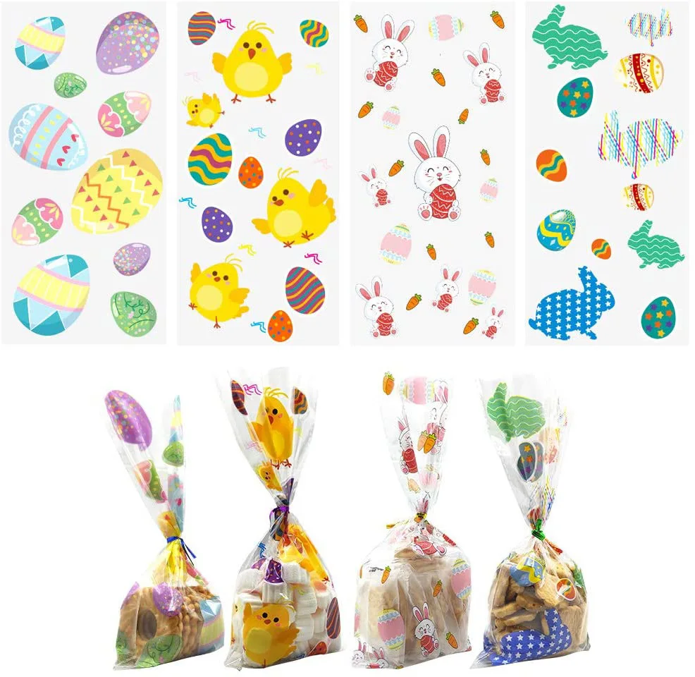 

Happy Easter Day Cookie Bags Gift Bags Treat Bags Cellophane Bags Eggs Rabbit Candy Bags Party Supplies Home Decorations