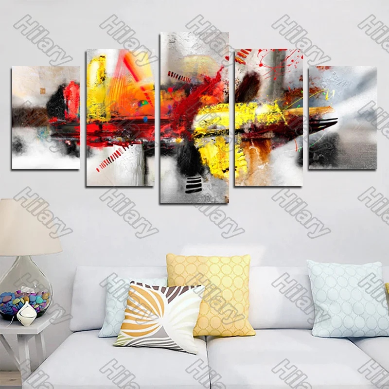 

Poster Abstract Silver Red Yellow Painting 5Pcs Posters Painting Wall Art Decoration for Living Room and Bedroom Frameless