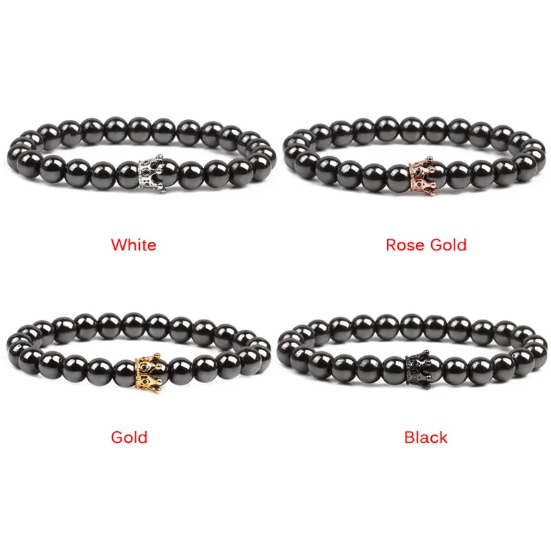 1 шт гематит камень бисера Strand браслет золотая и Черная Корона Подвеска Шарм