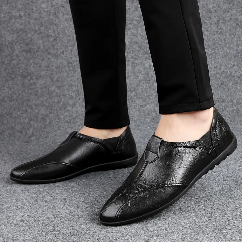 Лоферы мужские из натуральной кожи дышащие без застежки Повседневная Уличная