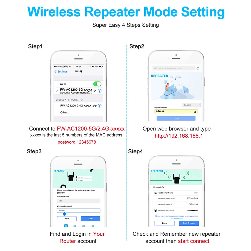 Wireless WiFi Repeater Extender 2.4G/ 5G Booster 300/1200Mbps Amplifier Large Router Range Signal Repeator Access Point | Компьютеры и