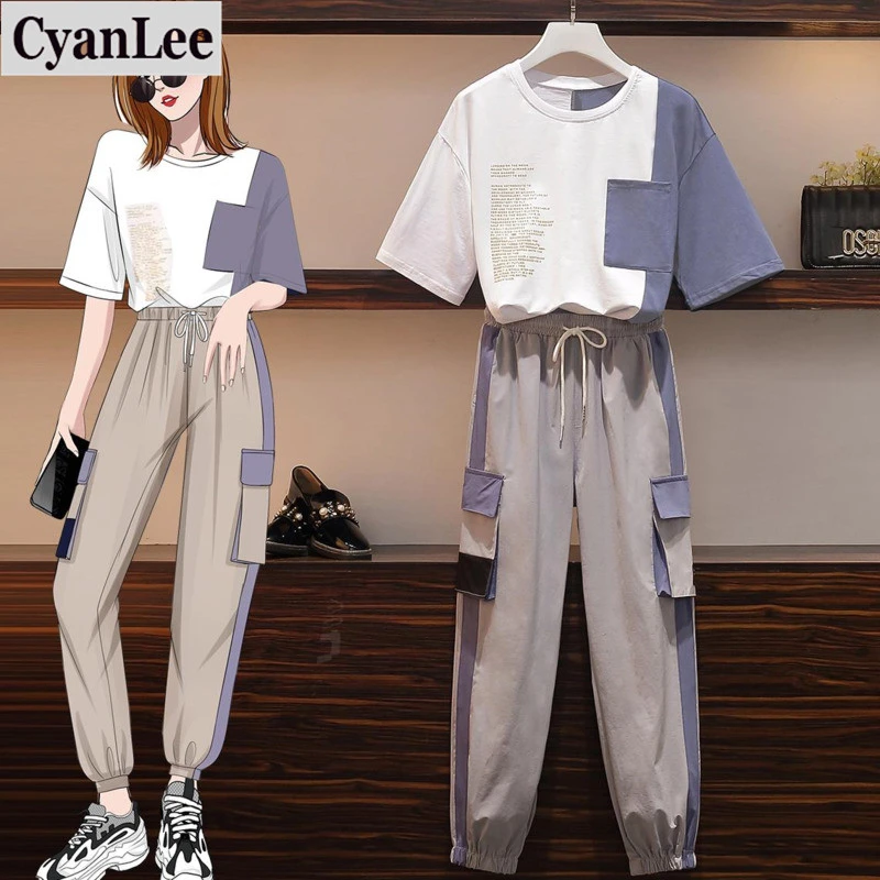 

Женский спортивный костюм Cyanlee, комплект из 2 предметов, топ и штаны, спортивный костюм большого размера 6XL, для лета, 2020