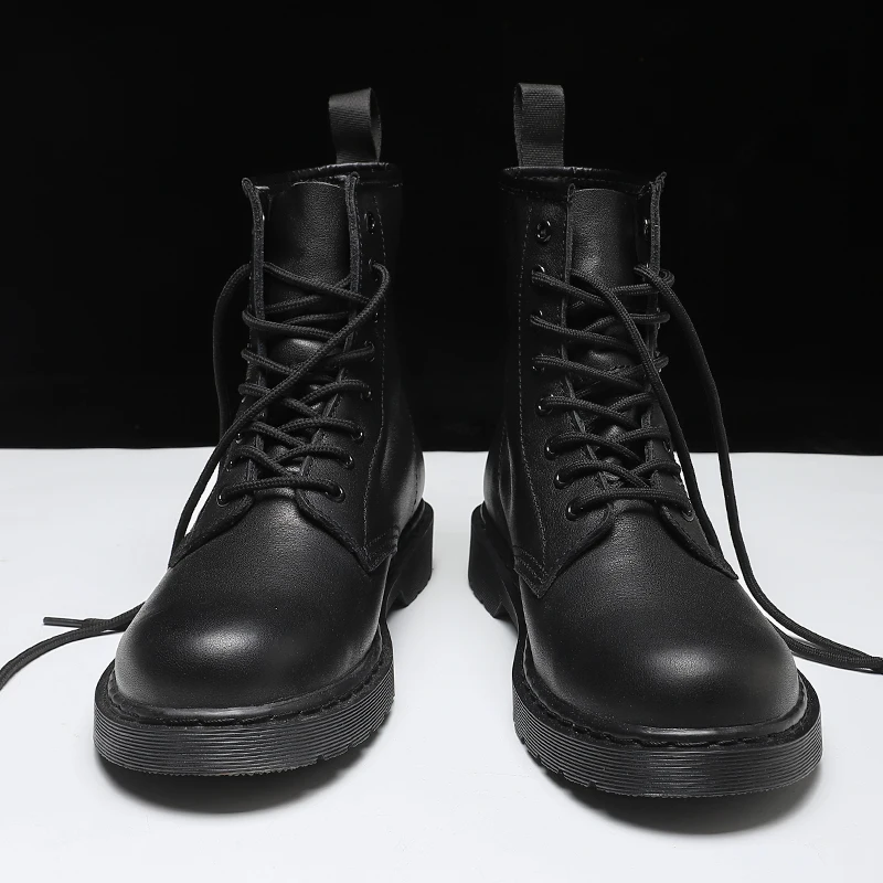 Ботинки мужские короткие из натуральной кожи на шнуровке удобная Уличная обувь