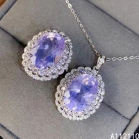 fine jewelry 925 sterling silver inset with large gem womens luxury exquisite oval lavender amethyst pendant ring set support d