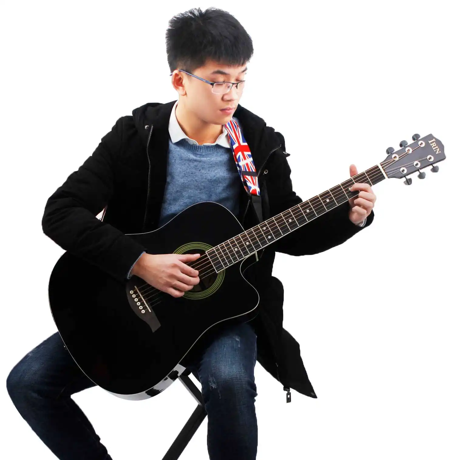 

High Quality IRIN 41 Inch Cutaway Bright Wooden Folk Acoustic Guitar Musical Instruments for Beginners with Guitar Accessory