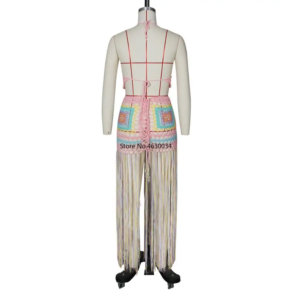 Летний сексуальный женский комплект из двух предметов с кисточками открытая