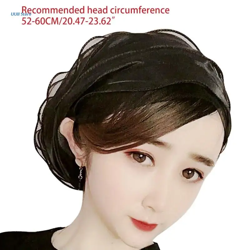 

Muslim Pleated Mesh Hijab Turban Cap Sheer Tulle Stretch Beanie Headwrap Bonnet