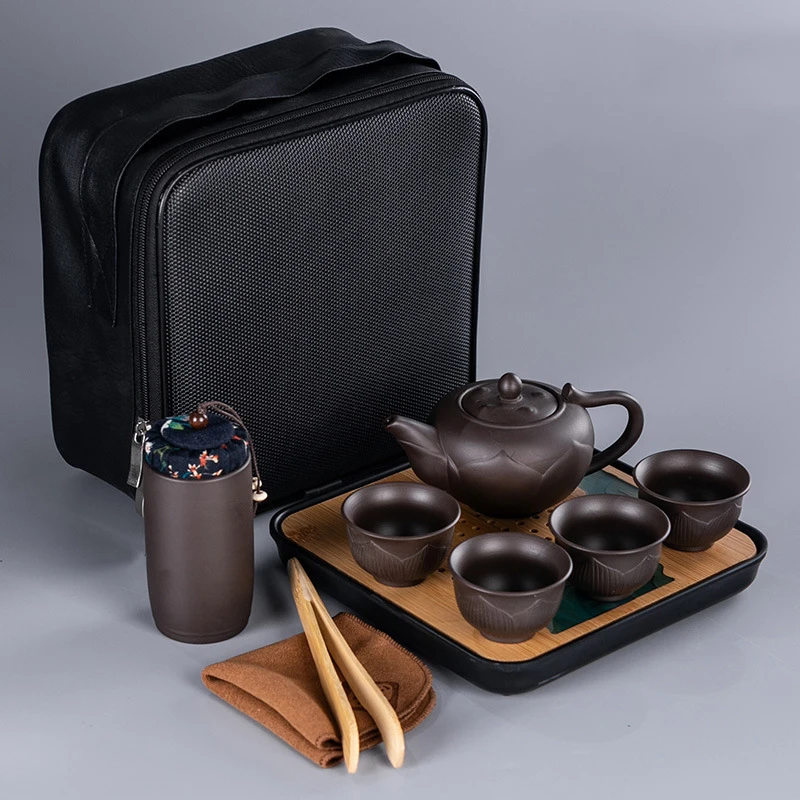 

Portable Kungfu Tea Set Travel Outdoor Office Simple Use Chinese Purple Sand Tea Cups Tea Trays Chinese Tea Sets With Travel Bag