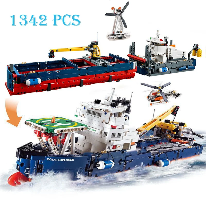 Строительные блоки 2 в 1 городской серии Океанский исследователь морской корабль
