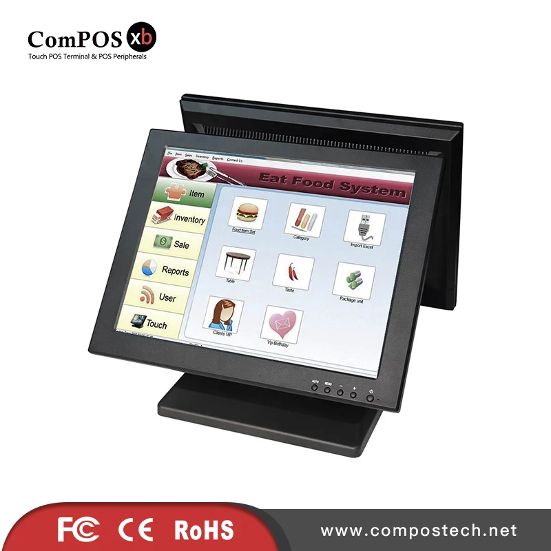 

ComPOSxb display hot selling dual screen 15inch resistive touch Monitor for sale black
