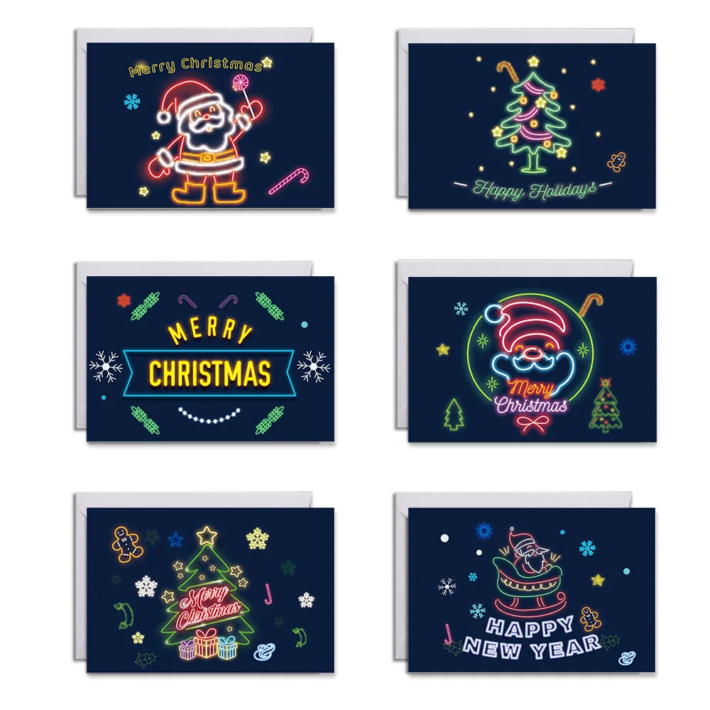 

24 Sets Christmas And New Year Christmas Tree Greeting Card Postcards Holiday Blessing Creative With Envelope 2021 New Festival
