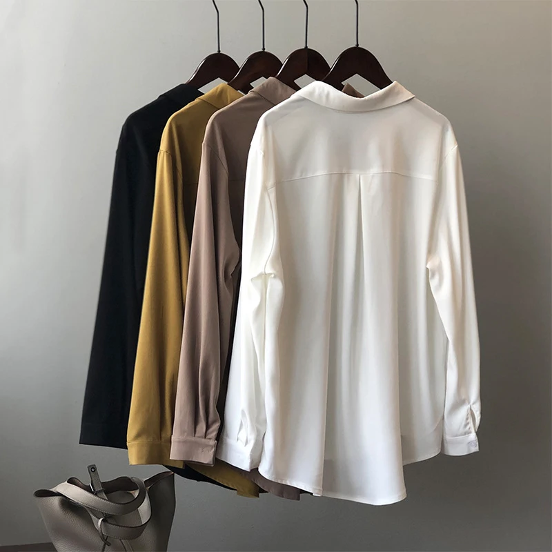 Блузка Женская атласная с длинным рукавом и отложным воротником на осень | одежда