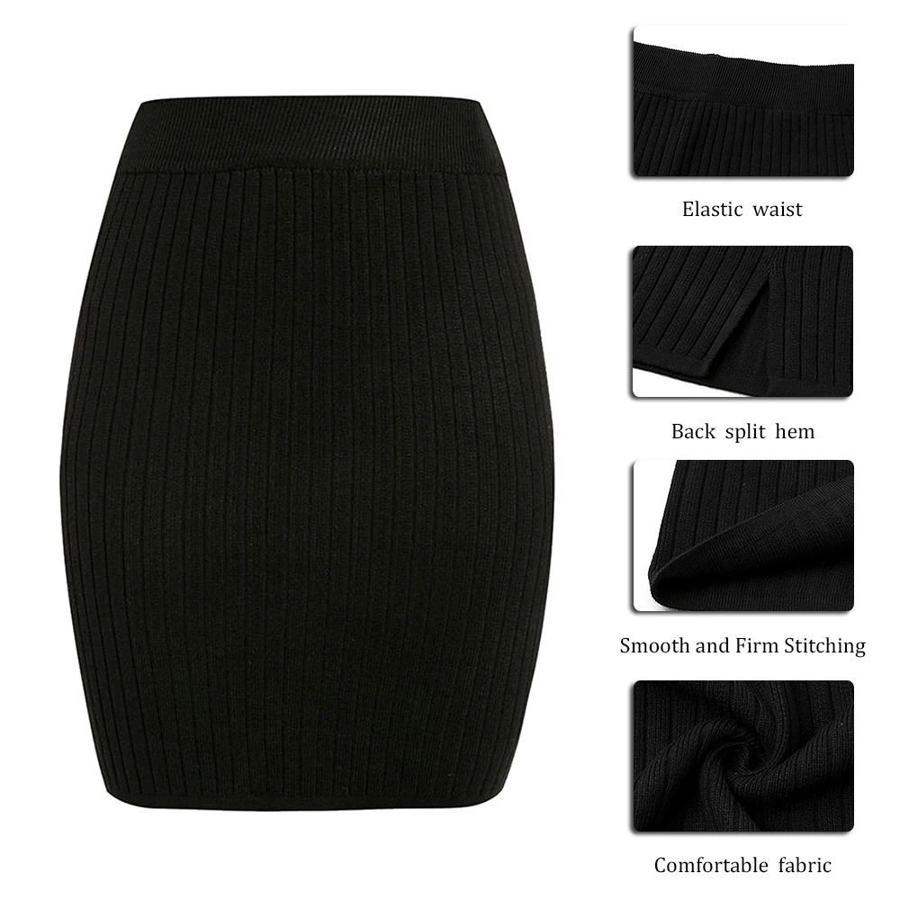 

2020 Women Office Midi Pencil Skirt Stretch Bodycon Tube Ladies Solid Skinny Knitted High Waist Autumn Fashion Hot 2020