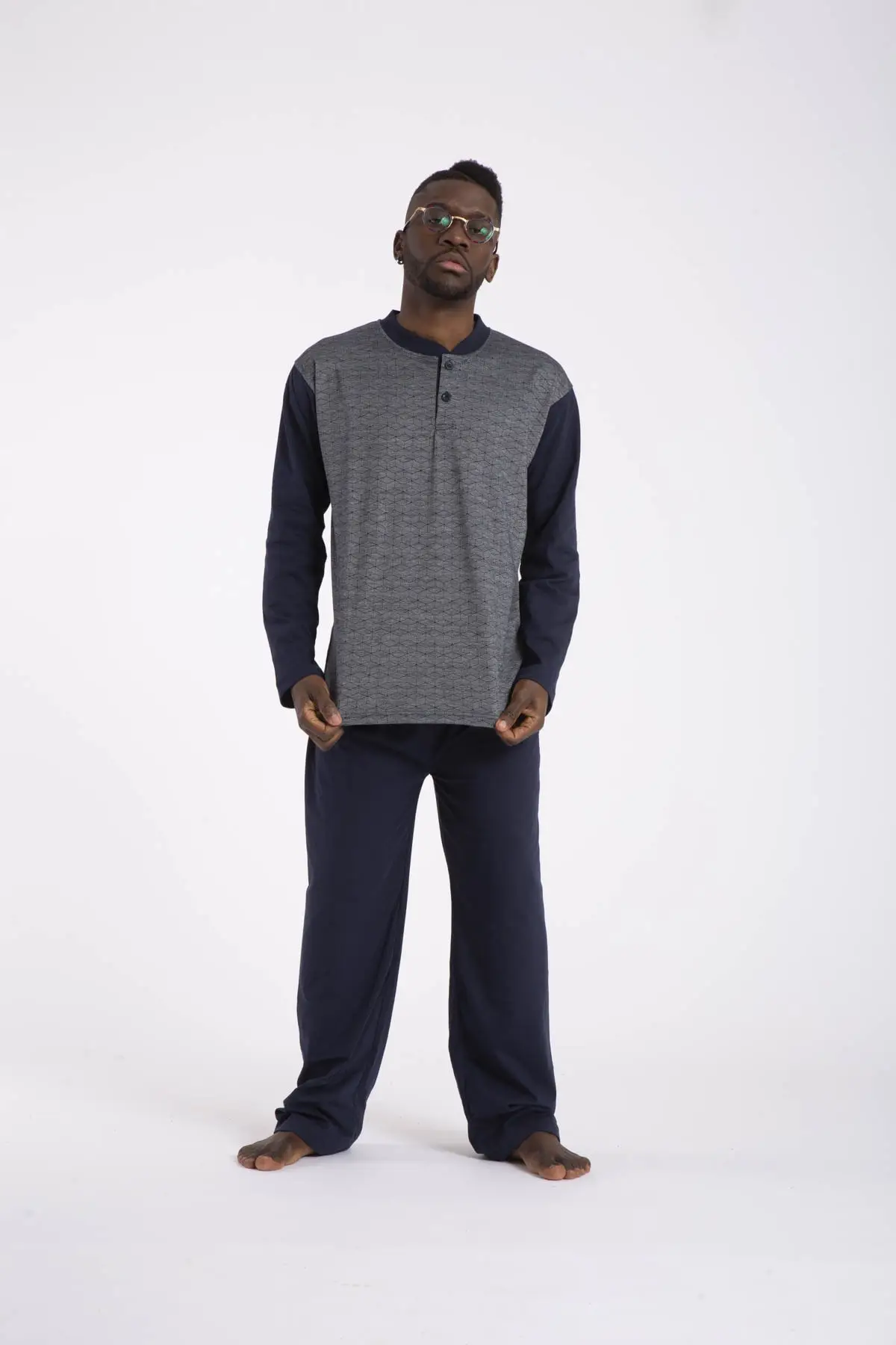 

Men's long sleeve Navy Blue Pajamas Set