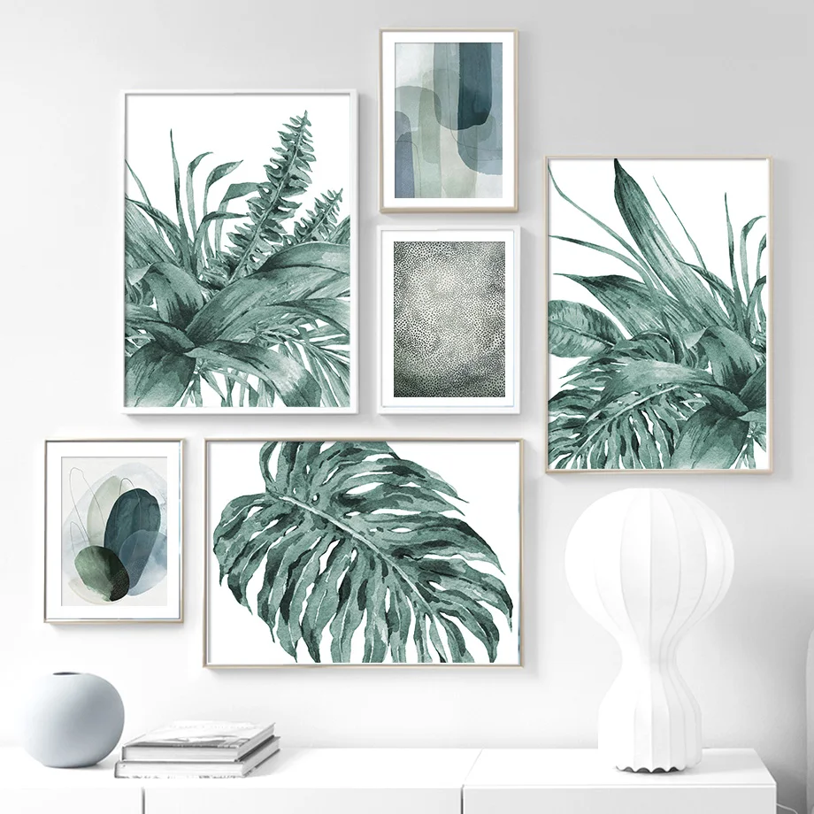 

Monstera Leaf Plant Abstract Color BlockWall Art Canvas Painting For Living Room Decor Nordic Posters And Prints Wall Pictures
