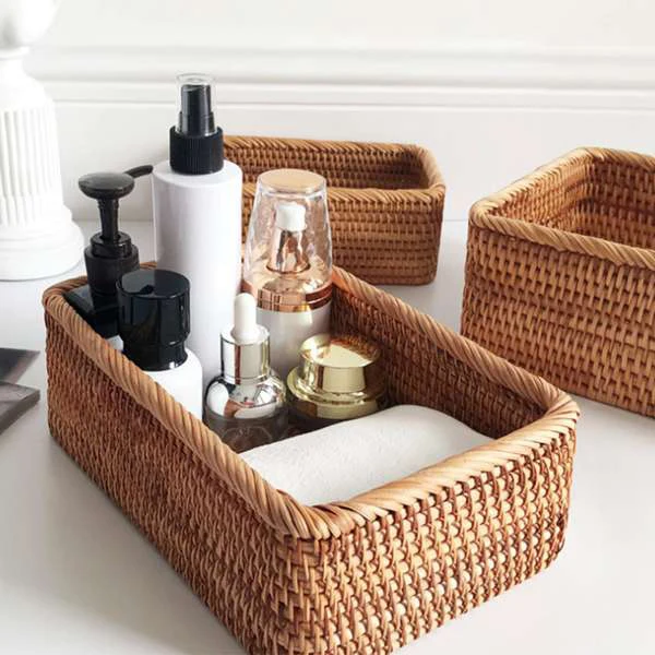 

Rattan Storage Basket Living Room Bedroom Desktop Snacks and Sundries Storage Basket Hand-Woven Storage Basket
