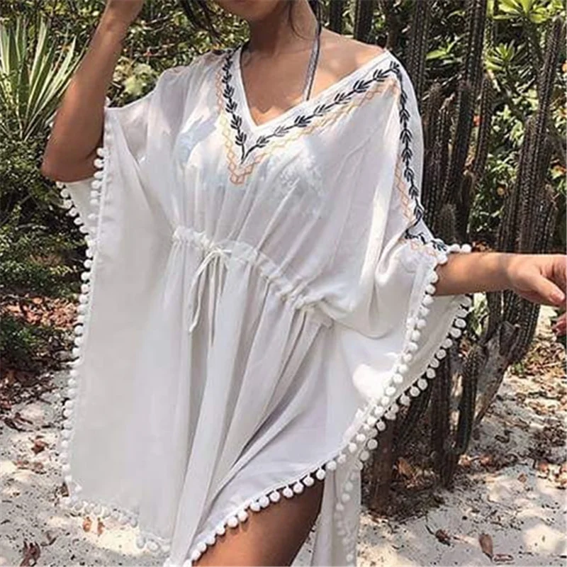 Летнее платье 2021 для женщин с вышивкой повседневные V образным вырезом рукав