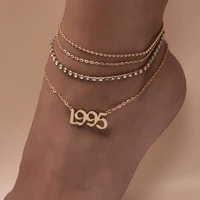 womens simple letter anklet street fashion trendy new 4 piecesset 2020 female punk style gold alloy anklet