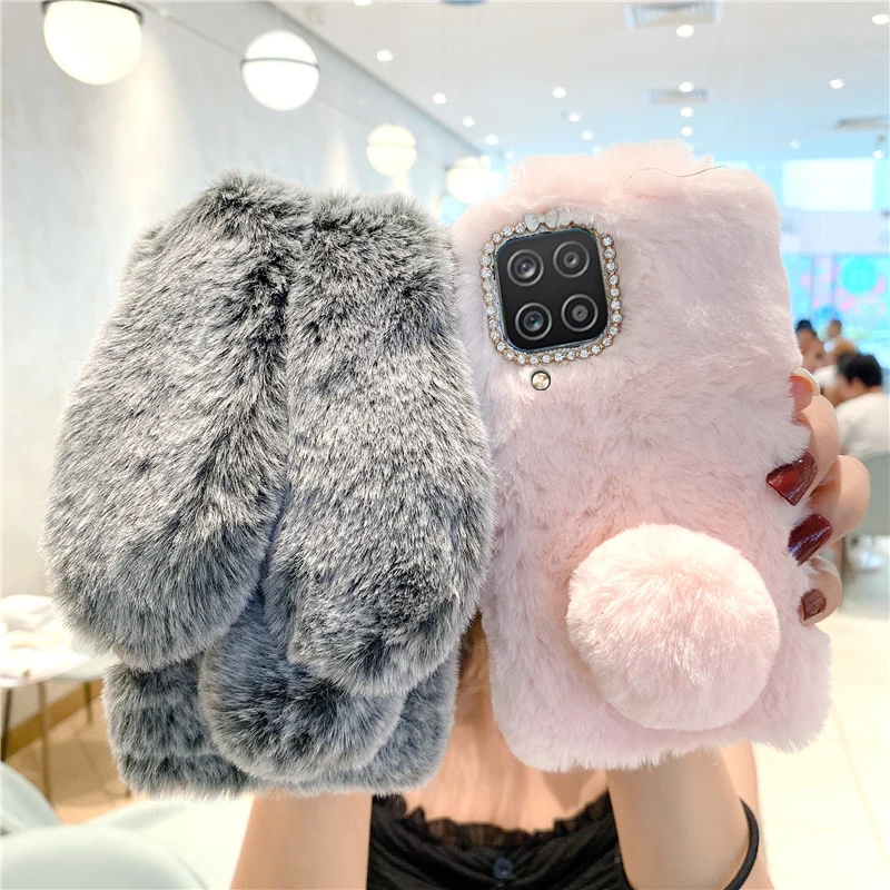 

For Samsung A12 Case Rabbit Fluff M33 M32 Phone Cover On Galaxy A12 M12 A32 A52 M52 5G M13 M23 Bumper Plush fur Funda A22 M22