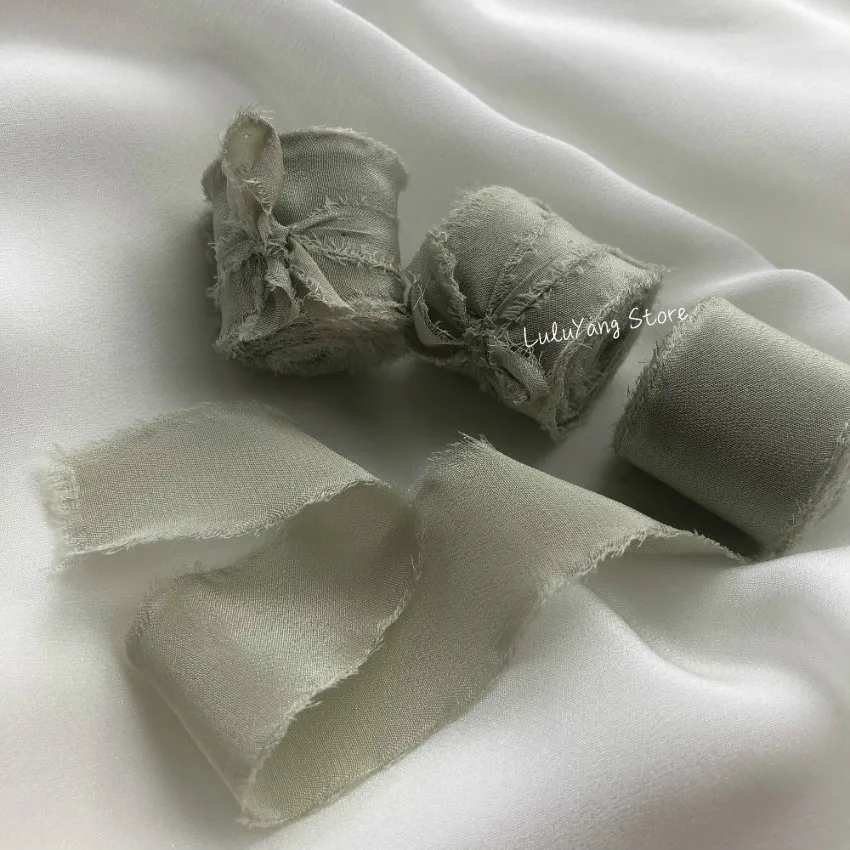 Зеленая серия лент из 100% шелка 25 мм 50 однотонный с деревянной шпулей и бантом