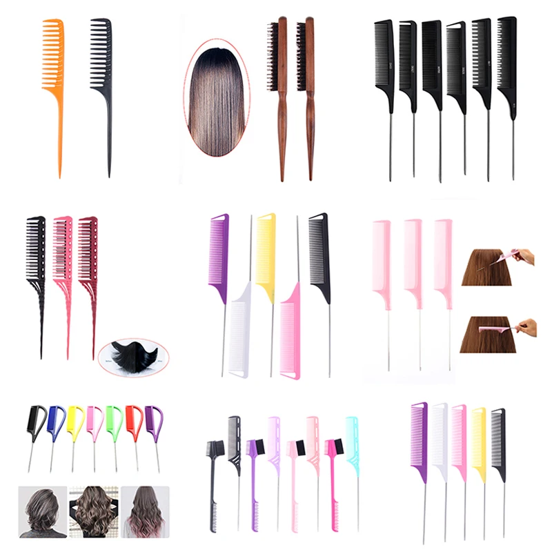 

1/2/3pcs Professional Pin Tail Hair Comb Edge Trimmer Beauty Tool Styling Plastic Stainless Steel Spiked Salon Cut Combs Brushes