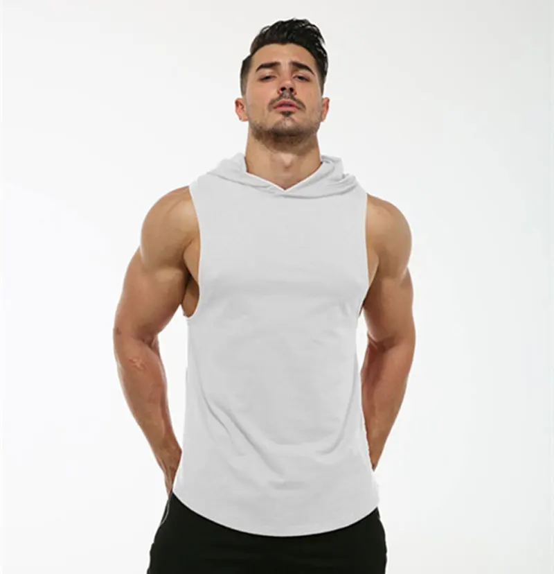 

Summer Men's Vest T-Shirt Short Sleeve Fitness Sports Running Quick-Drying Hooded Vacation Cool Stretch Sleeveless Sweatshirt