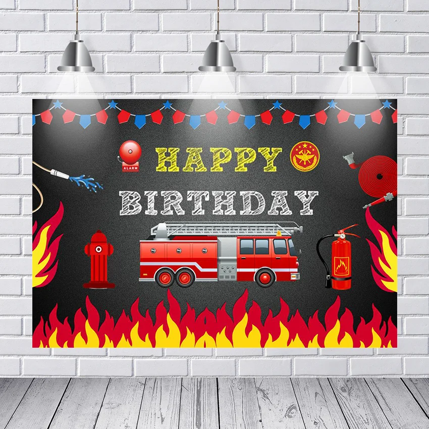 

Firetruck Birthday Party Backdrop Fireman Fire Truck Firefighter Photography Background Boy Birthday Decor Photo Banner