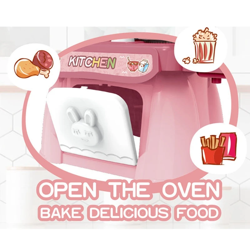 

Kids Kitchen Toy Preten Play Cooking Table Set Children Oven Dinnerware Simulation Toys with Sound and Light